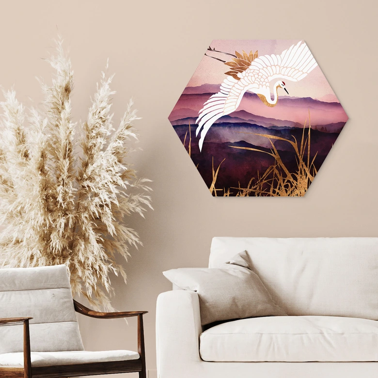 Hexagon Dibond Elegante kraanvogel - SpaceFrog Designs 