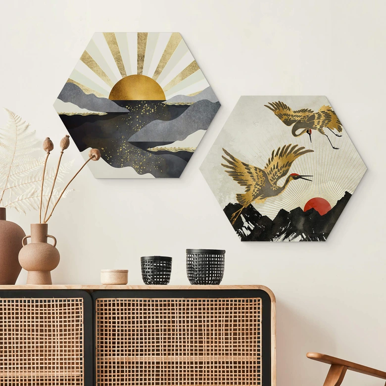Hexagon Wandbild SpaceFrog Designs - Goldene Dämmerung - Alu-Dibond 