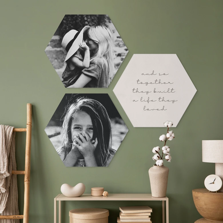 Tableaux hexagonaux avec citation d'amour - Together - Alu-Dibond 