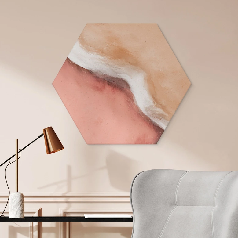 Hexagon Wandbild Pfirsichfarbene Welle - Alu-Dibond - Treechild 