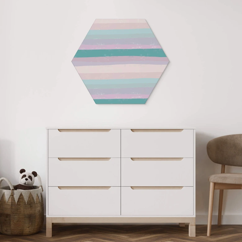 Hexagon Wandbild Farbenfrohe Leichtigkeit - Alu-Dibond - uplusmestudio 