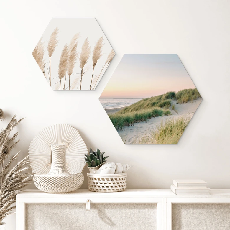 Hexagon Dibond Duinen aan de Nederlandse kust - Zwart 