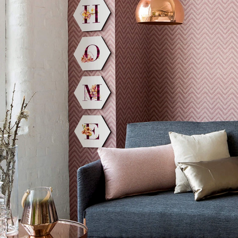 Hexagone - Alu-Dibond Lettres alphabet fleuri bordeau 