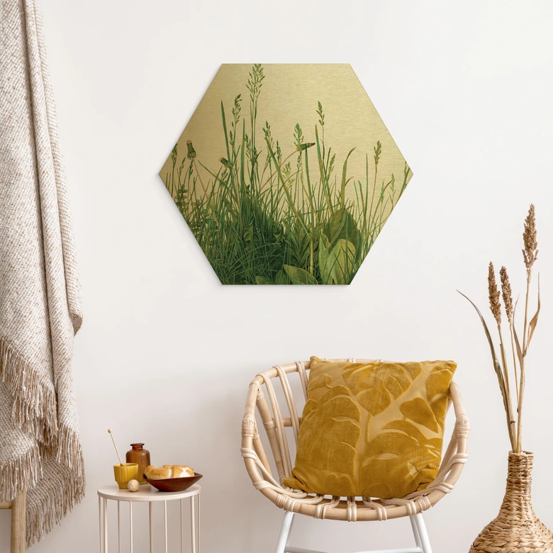 Hexagon - Alu-Dibond Gold - Dürer - Das große Rasenstück 