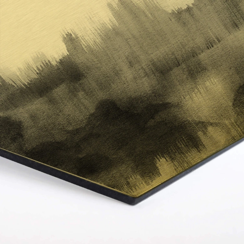 Hexagon - Alu-Dibond Goldeffekt Nouveauprints - Watercolour Brush Strokes (schwarz) 