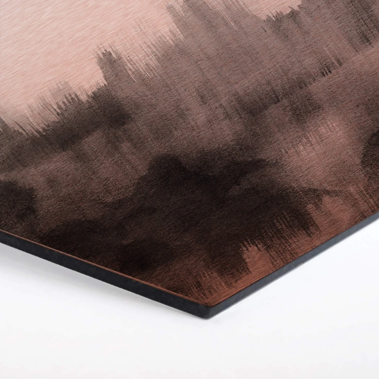Hexagon - Alu-Dibond Kupfereffekt Nouveauprints - Watercolour Brush Strokes (schwarz) 