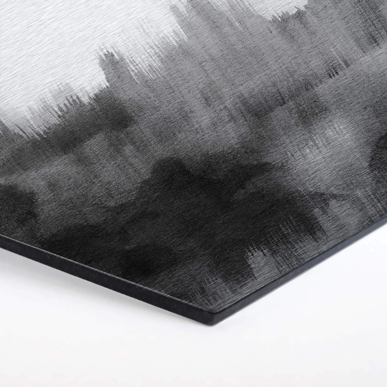 Hexagon - Alu-Dibond Silbereffekt Nouveauprints - Watercolour Brush Strokes (schwarz) 