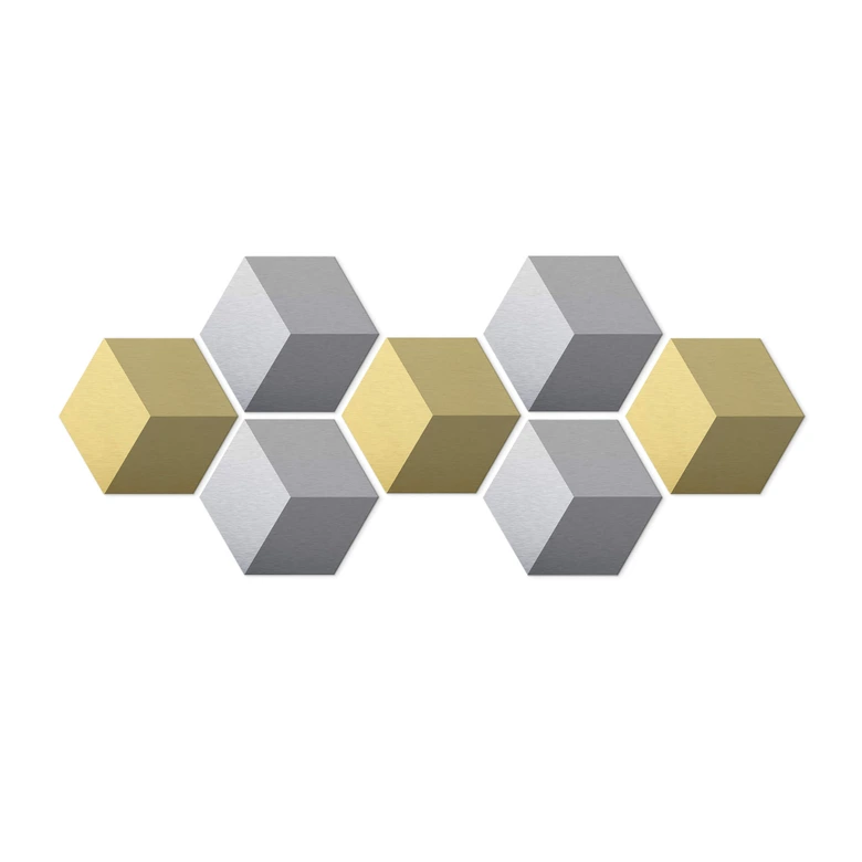 3D Hexagon - Alu-Dibond Set Silber Gold (7er Set) 