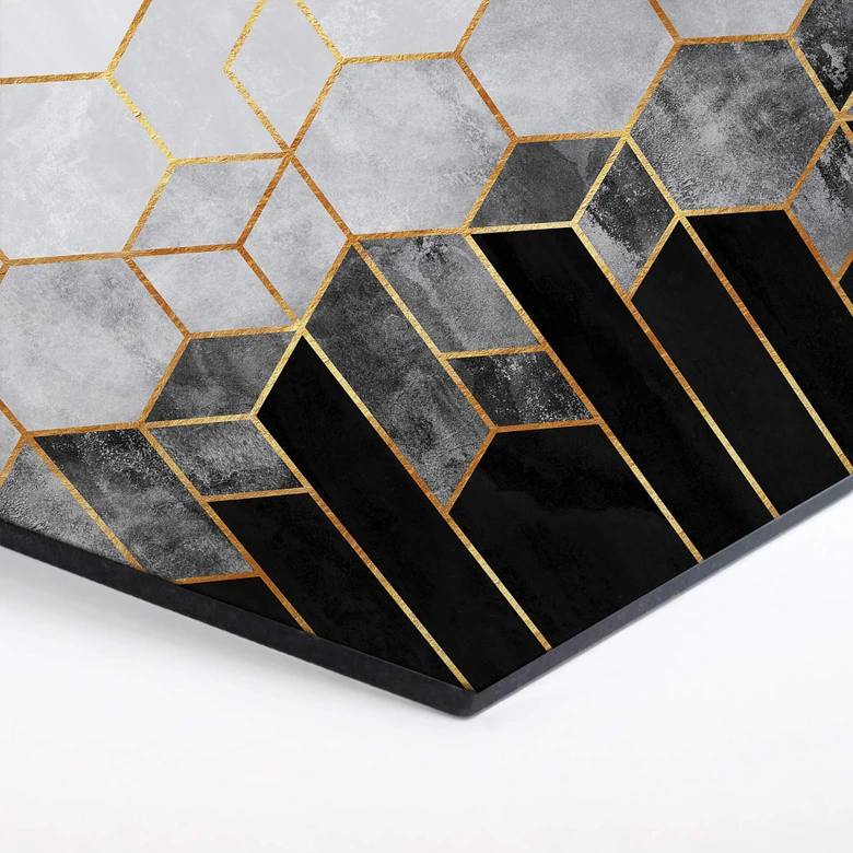 Hexagon - Alu-Dibond Fredriksson - Hexagone: schwarz und grau 