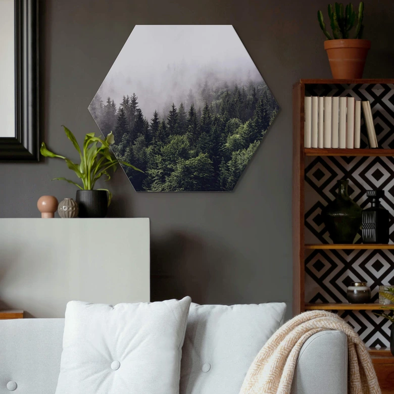 Hexagon Dibond Mistig Bos 