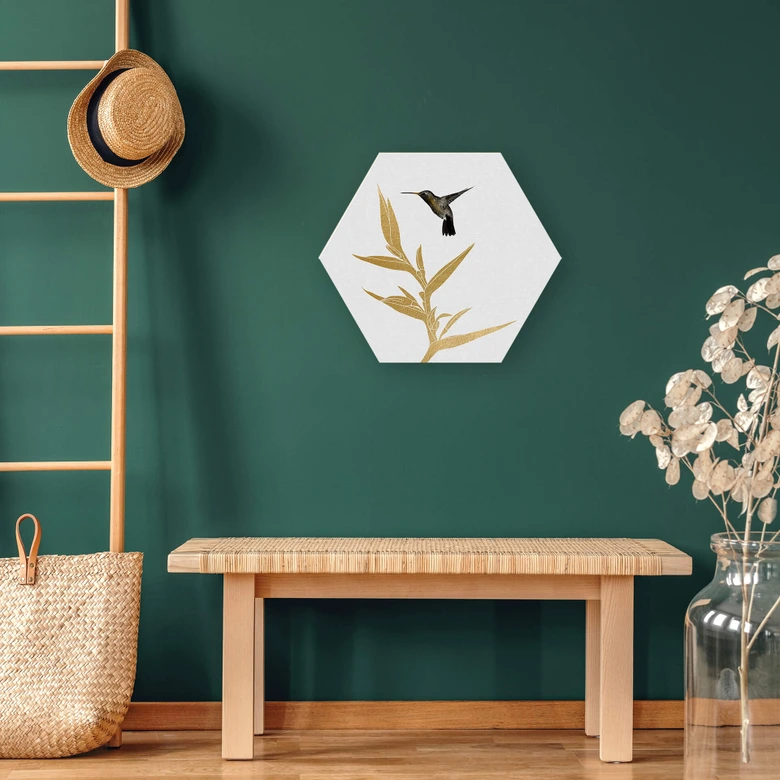 Hexagon Dibond Orara Studio - Hummingbird & Plant 