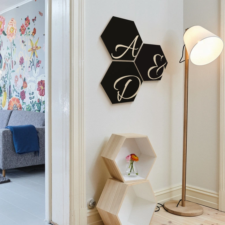 Hexagon Letters - Wood Birch Veneer - black 