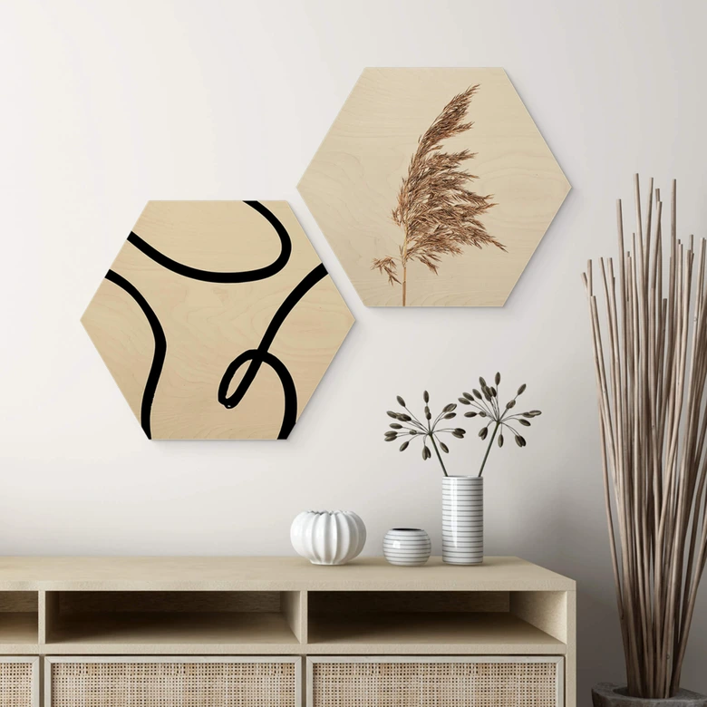 Hexagon Holzbild 1X Studio - Kurvige Abstraktion 