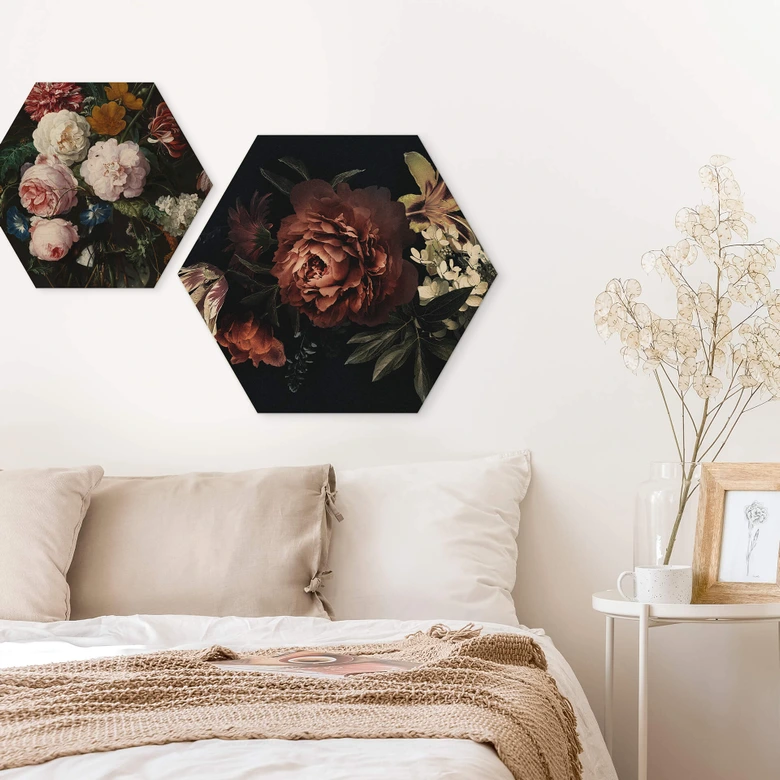 Hexagon - Holz Blumenbouquet Rot 