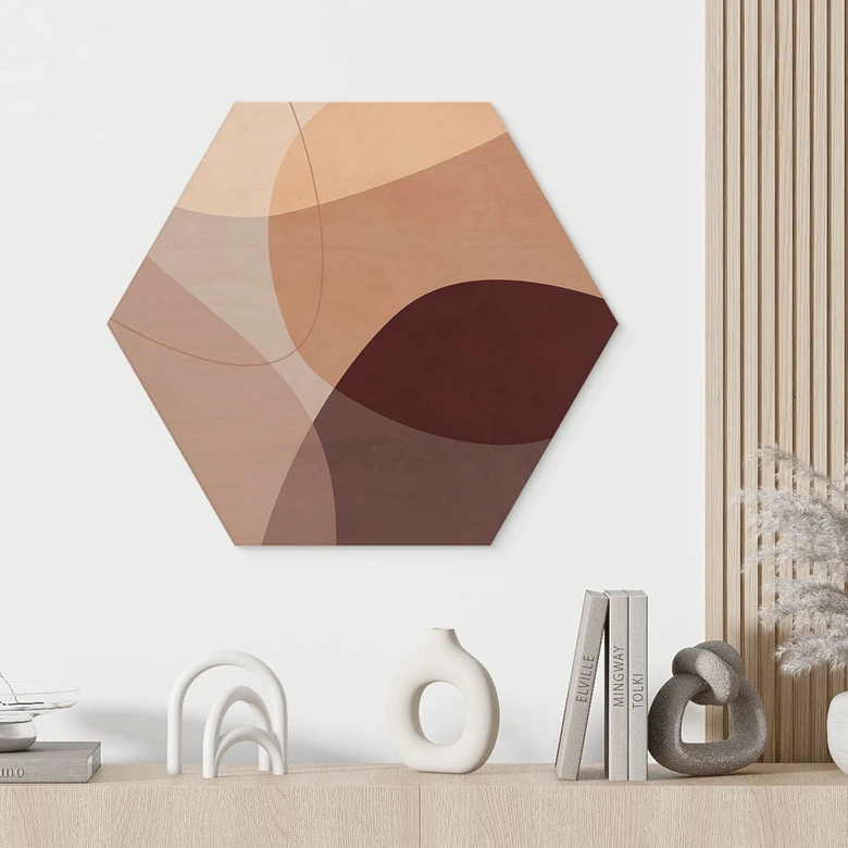 Hexagon Hout Abstracte vormen in warme aardetinten - Böhmer 