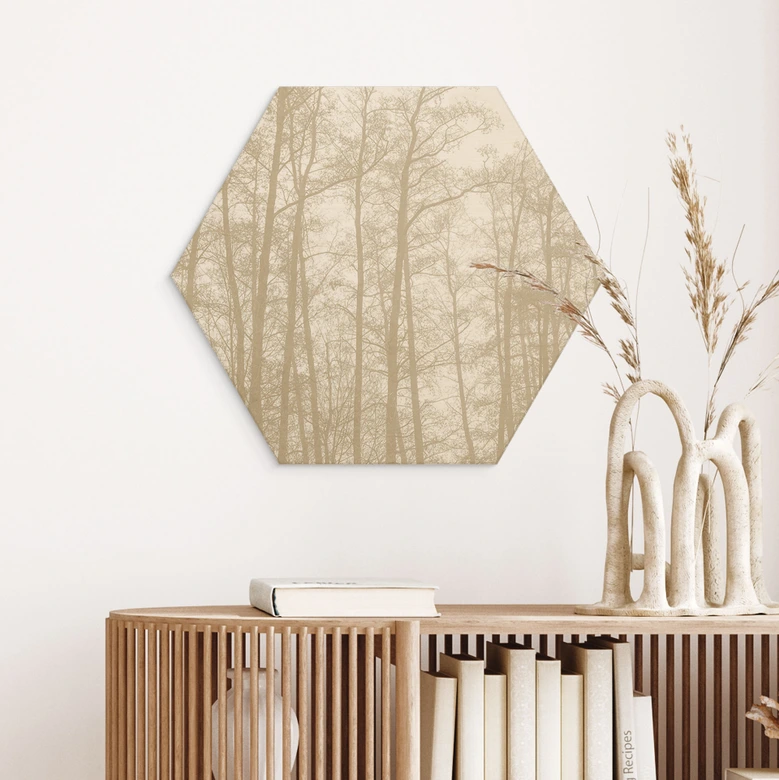 Houten Wanddecoratie zeshoekig stil winterbos - Böhmer 