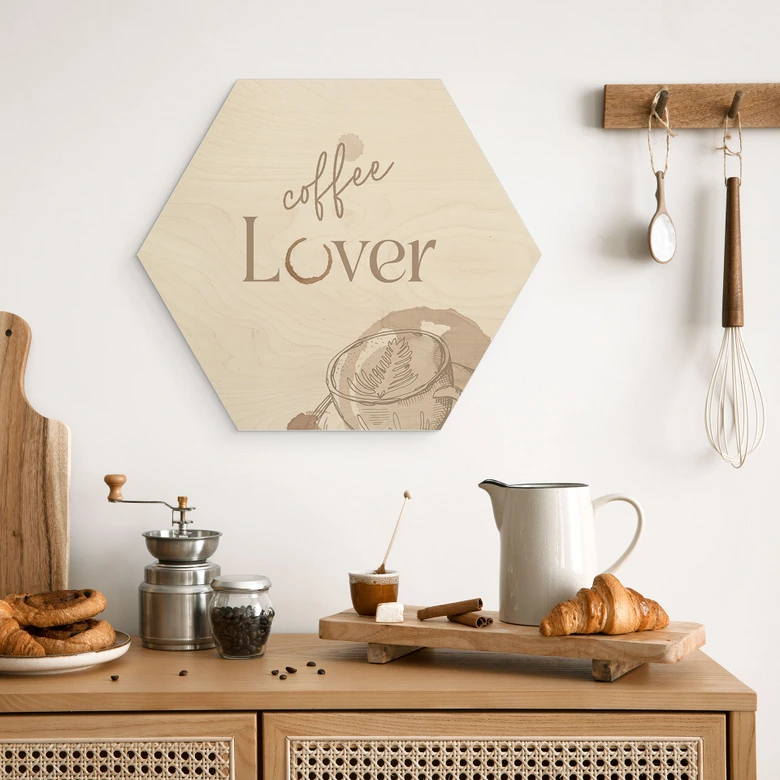 Hexagon-Holzbild Coffee Lover 