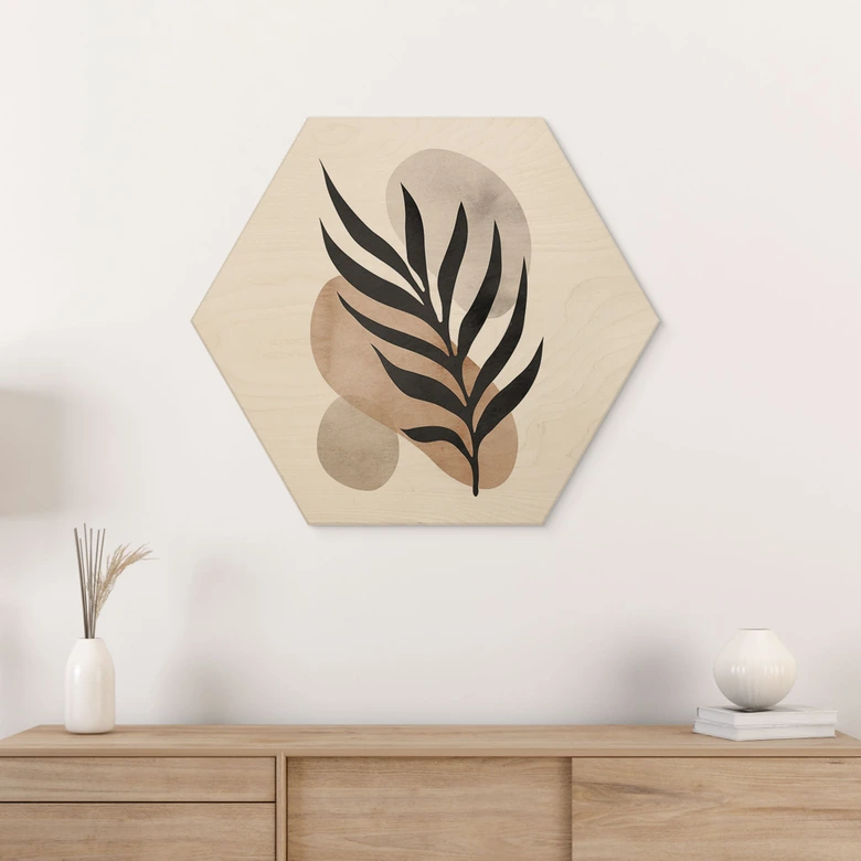 Tableau en bois Hexagon Silhouette botanique avec géométrie artistique - Costa 