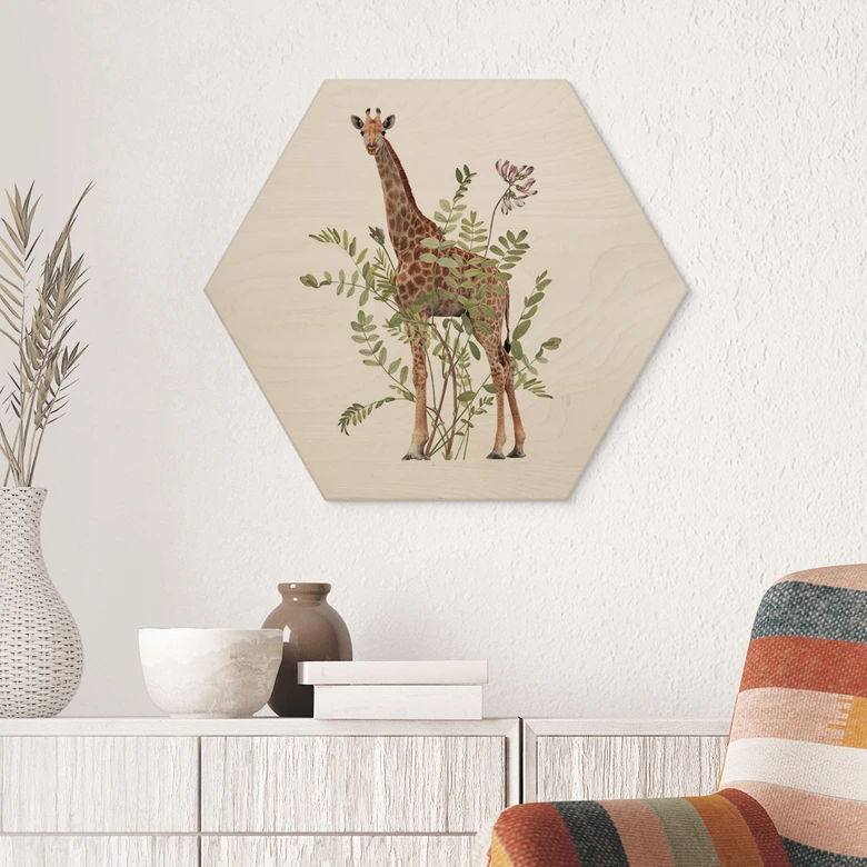 Hexagon Holzbild Florale Giraffe - Frida Floral Studio 