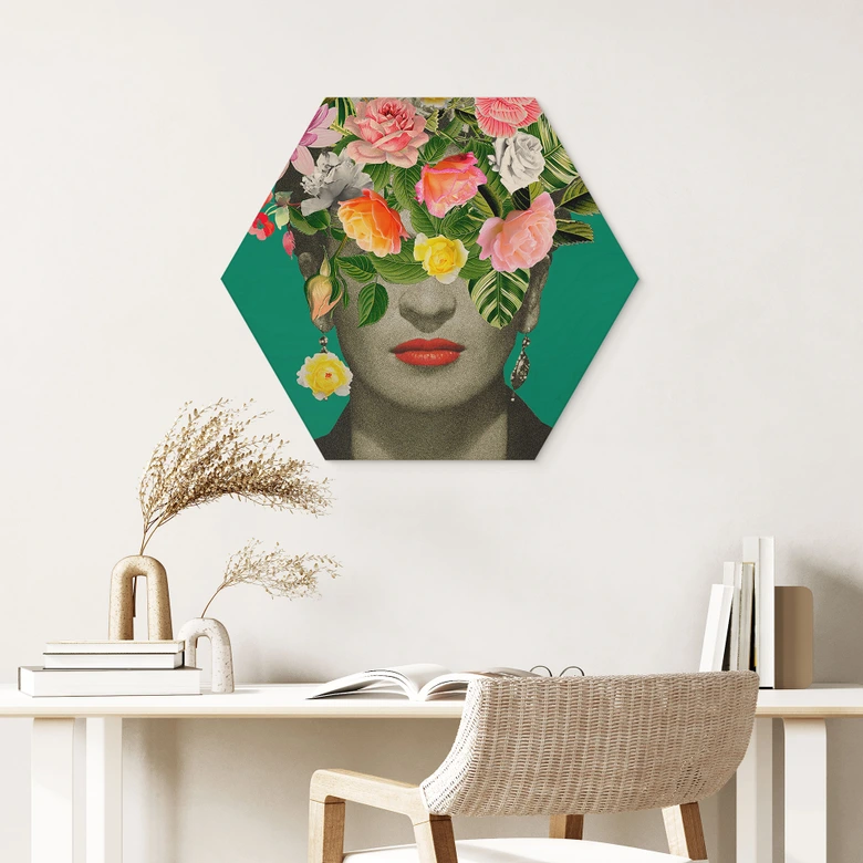 Tableau sur bois hexagonal Frida Floral - Frida Floral Studio 