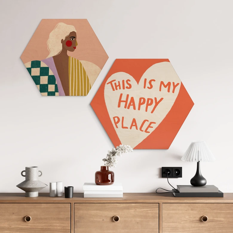Hexagon Holzbild This is my happy place mit Herz - Fritsch 