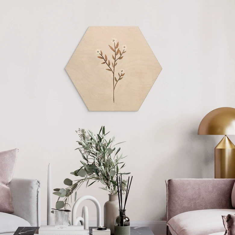 Hexagon Holzbild Blumen Illustration - Vergissmeinnicht - Goed Blauw 