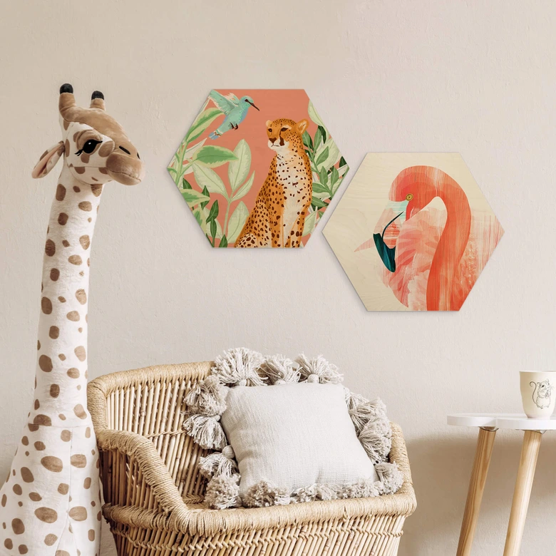 Hexagon - Holz Goed Blauw - Tropisch Pink 