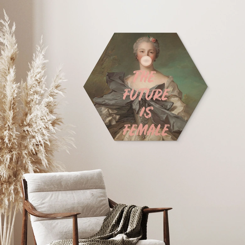 Hexagon Holzbild Die Zukunft ist weiblich - Grace Digital Art 