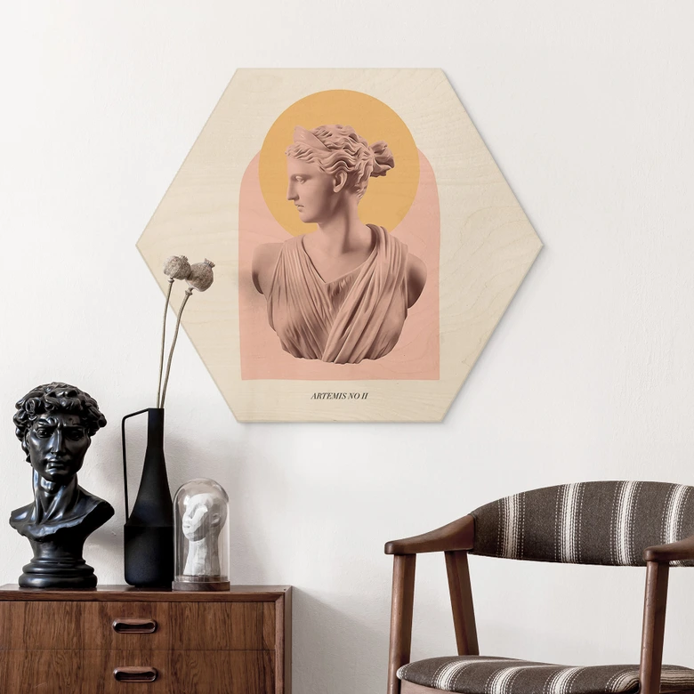 Hexagon Holzbild Statue der Göttin Artemis - Grace Digital Art 