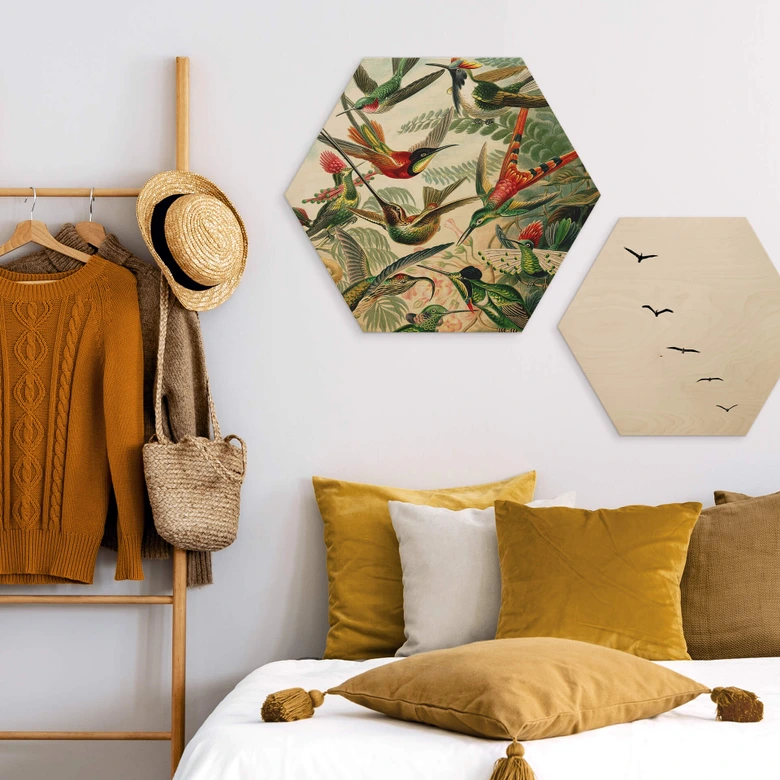 Hexagon - Holz Haeckel - Kolibris 