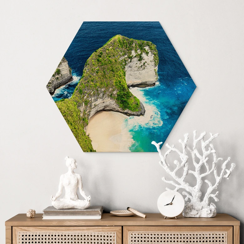 Hexagon Holzbild Felsenküste von Nusa Penida - Hugonnard 