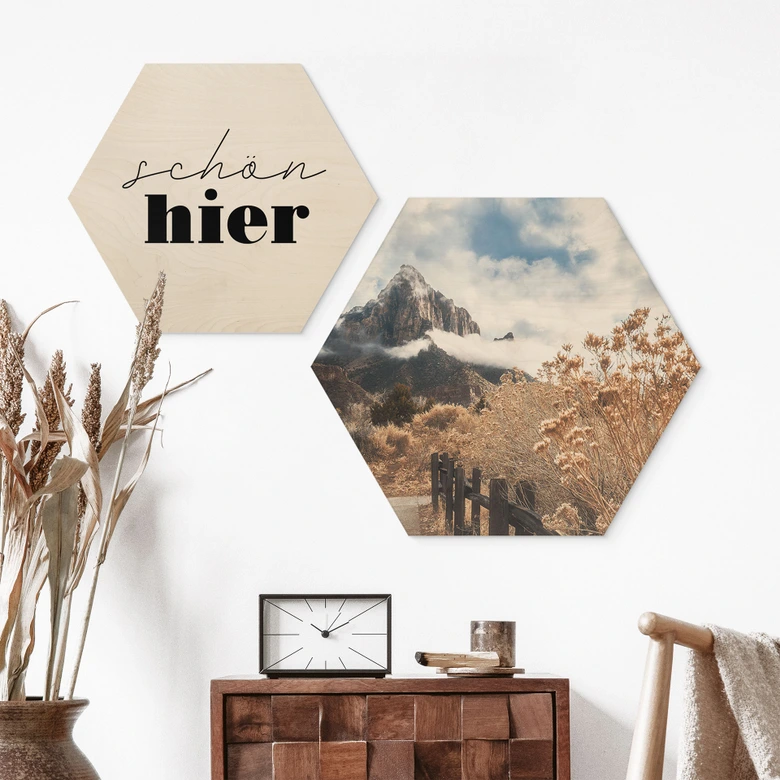 Hexagon Holzbild Der Weg zum Gipfel - Iqbal 