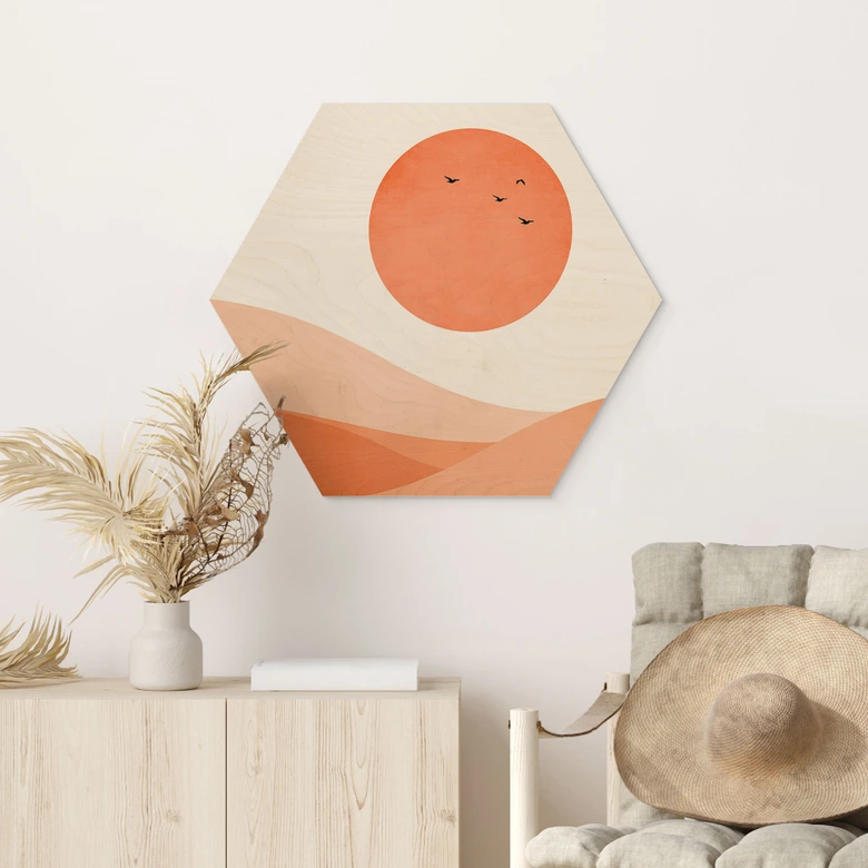 Sekskantet træ Harmonisk landskab orange - Kubistika 
