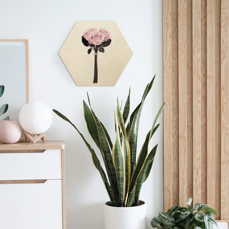 Hexagon - Holz Birke-Furnier Kubistika - Wildrosen 