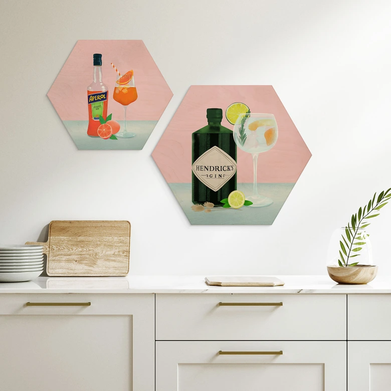 Hexagon Holzbild Gin Tonic Cocktail - Lizde 