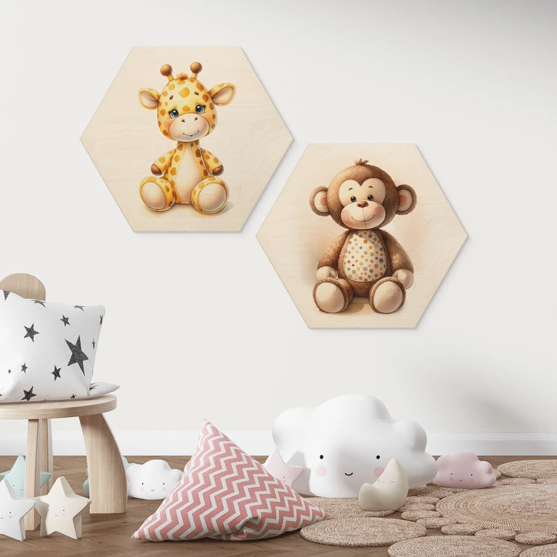 Hexagon Holzbild Kleiner Affe - Magnusson 