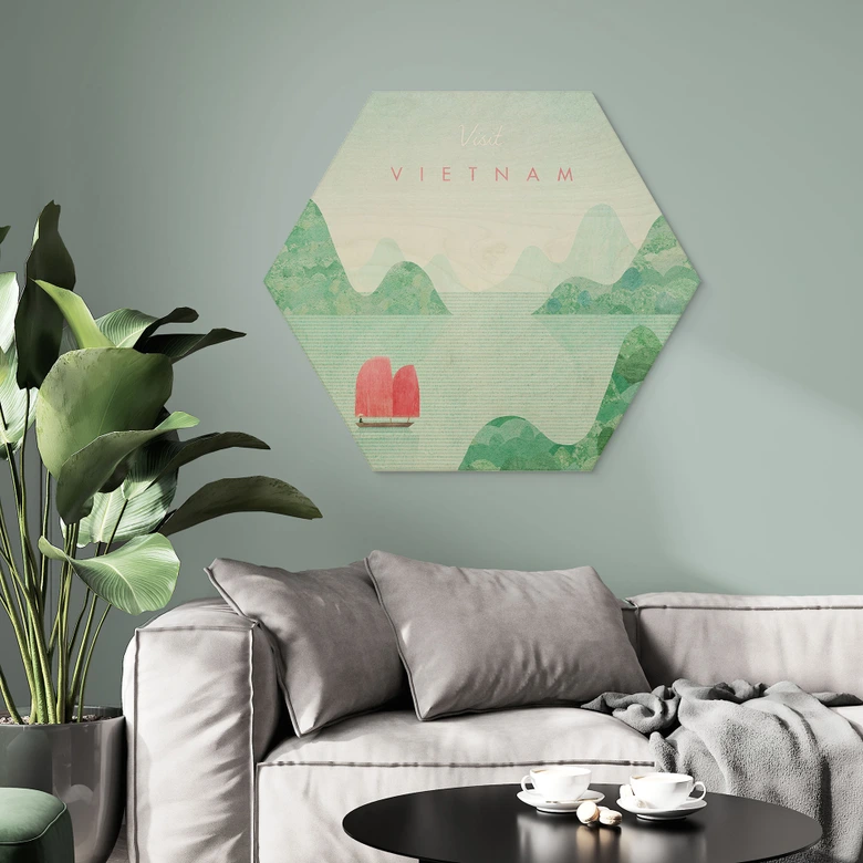 Tableau sur bois hexagonal La baie d'Halong au Vietnam - Rivers 