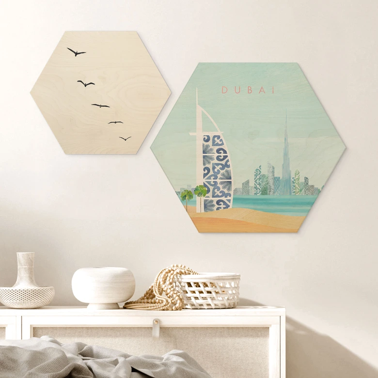 Hexagon Holzbild Strand von Dubai - Burj Al Arab - Rivers 