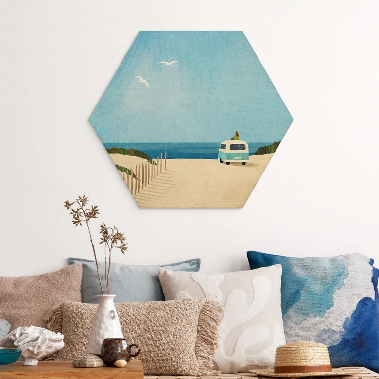 Hexagon Holzbild Van Life - Urlaub am Meer - Rivers 
