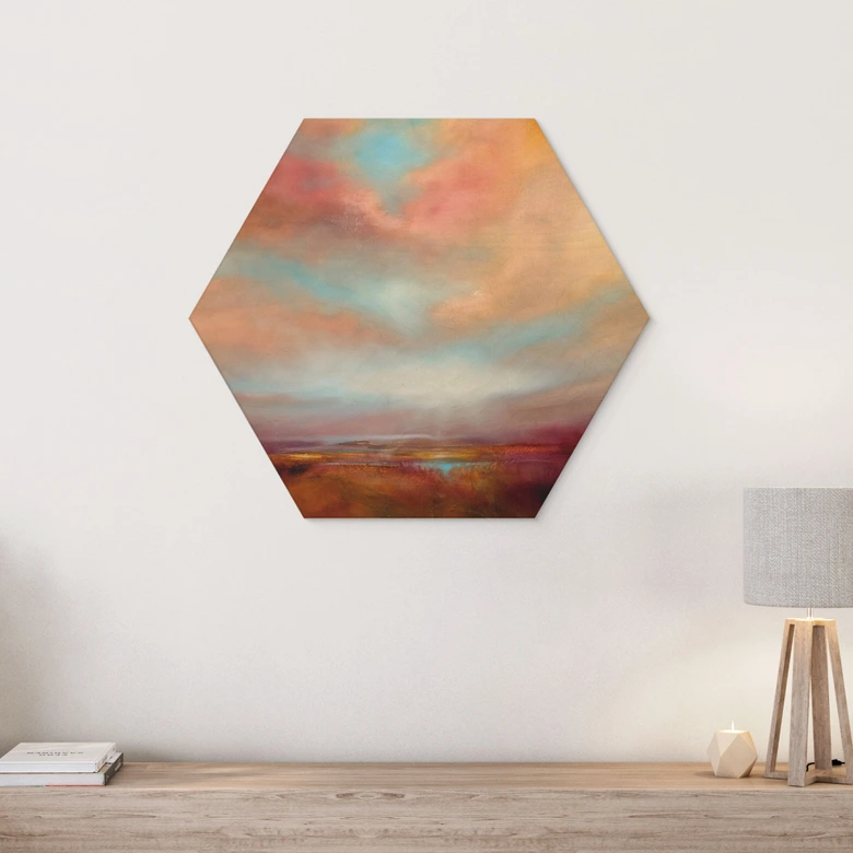 Hexagon Holzbild Leuchtendes Feld im Sonnenlicht - Schmucker 