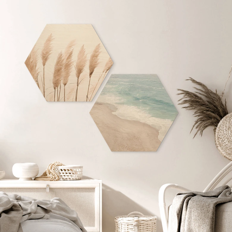 Hexagon Holzbild Sisi & Seb - Küstenblick 