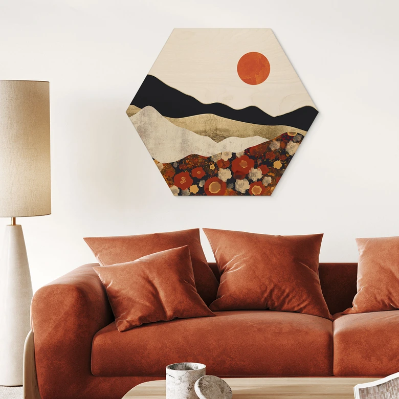Hexagon Hout Herfstachtig berglandschap - SpaceFrog Designs 