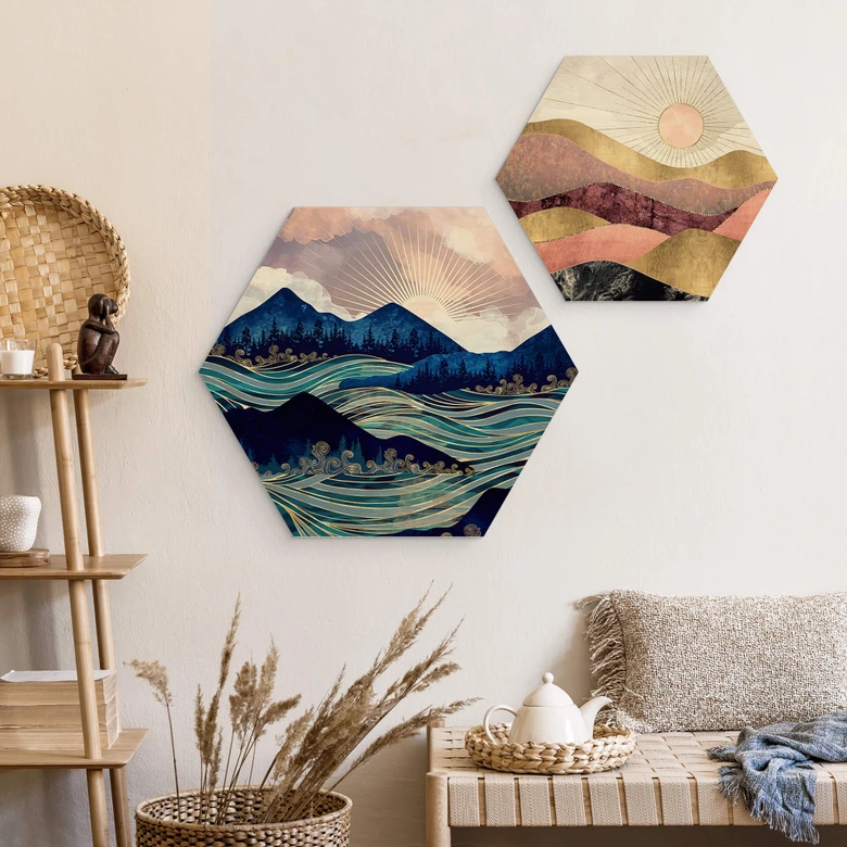 Hexagon Hout SpaceFrog Designs - Strepen in het Meer 