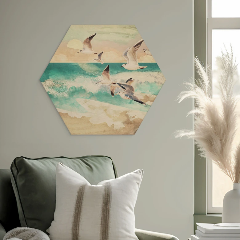 Sekskantet træ Måger på stranden - SpaceFrog Designs 
