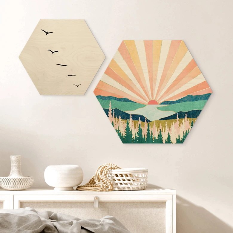 Hexagon Holzbild SpaceFrog Designs - Retro Sommer 