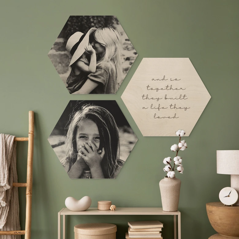 Hexagon Holzbild Together 