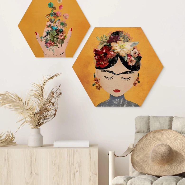 Hexagon Holzbild Treechild - Blumige Frida 
