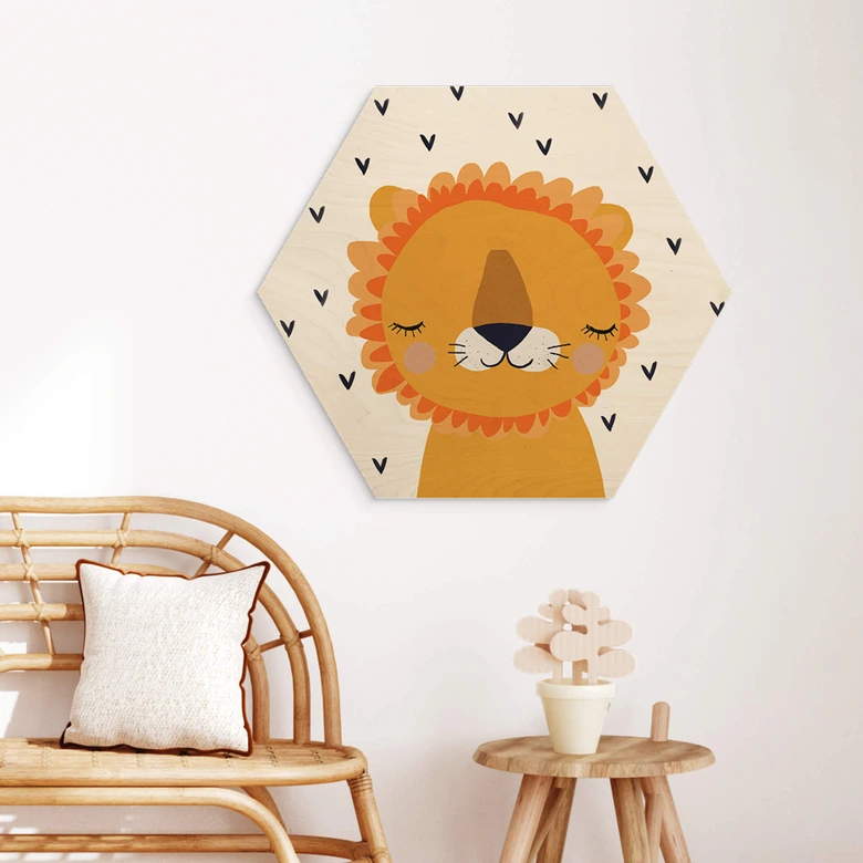 Hexagon Holzbild Treechild - Kleiner Löwe 