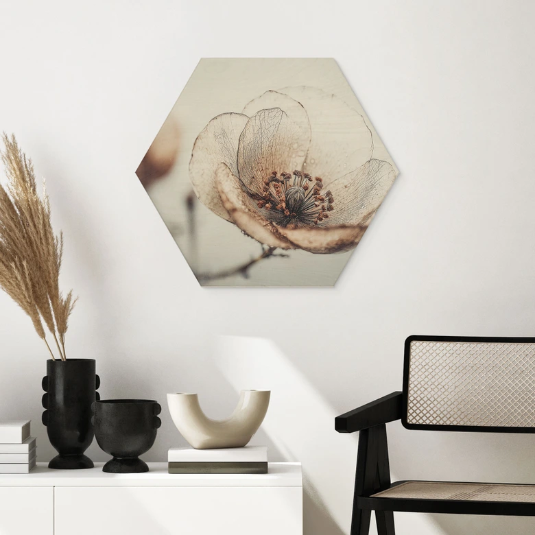 Houten Wanddecoratie droge bloesem beige natuur poëzie - Treechild 