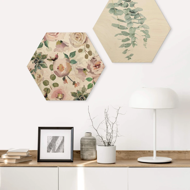 Hexagon - Holz UN Designs - Blumen im Gemälde Stil 